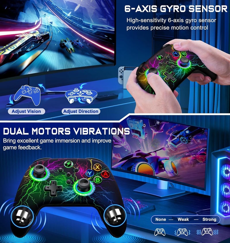Svetaecho Wireless Switch 2 Pro Controller for Nintendo Switch Controller, Cool LED Wired PC Joysticks-Wireless iOS Gamepad/Android Remote/Programmable Nintendo Switch Accessories Interactive Gaming Figures - Image 4